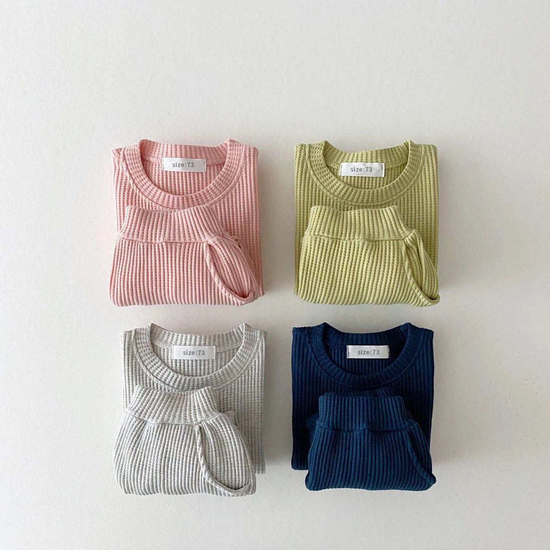 Baby Waffle Material Clothing Suit For Boys and Girls Sweatshirt+Trousers Two-piece Baby Clothing Suit for Spring and Autumn