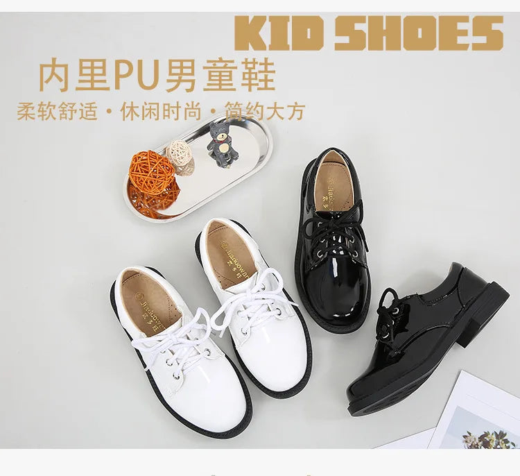 New Big Kids Loafers Boys Patent Leather Shoes Adult British Style Dress Shoes Men Casual Versatile Shoes Soft Sole Comfortable