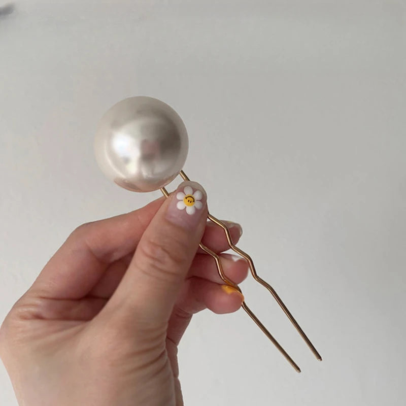 Koreanische U-förmige Haarnadeln, Vintage-elegante Perlen-Haarspangen, Metall-Haarnadeln, Haarstyling-Griffe, Dutt-Clips für Damen und Mädchen