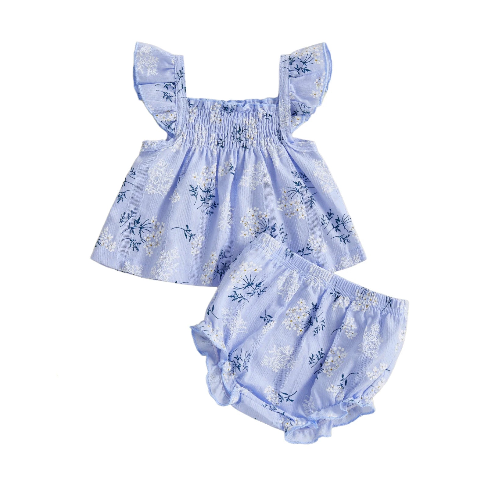 Toddler Girl Floral Print Flutter Sleeve Top and Shorts Set for Summer Cute 2 Piece Outfit for Casual Wear