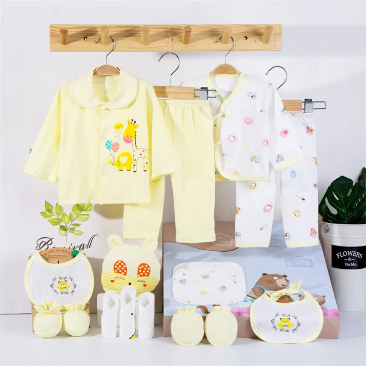 18piece/set Newborn Baby Clothes For Girls Boys Pants Sets Cotton Spring Autumn Soft Infant Boy Clothing New born Print Hat Bibs