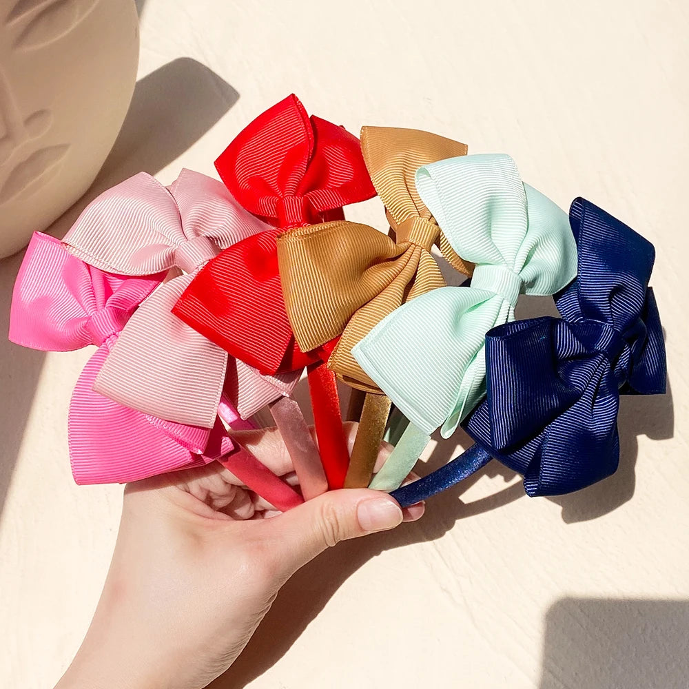 1 Piece Ribbon Handmade Hair Bows Hairbands for Baby Girls 20 Colors Cute Bowknot Solid Color Headband Headwear Hair Accessories