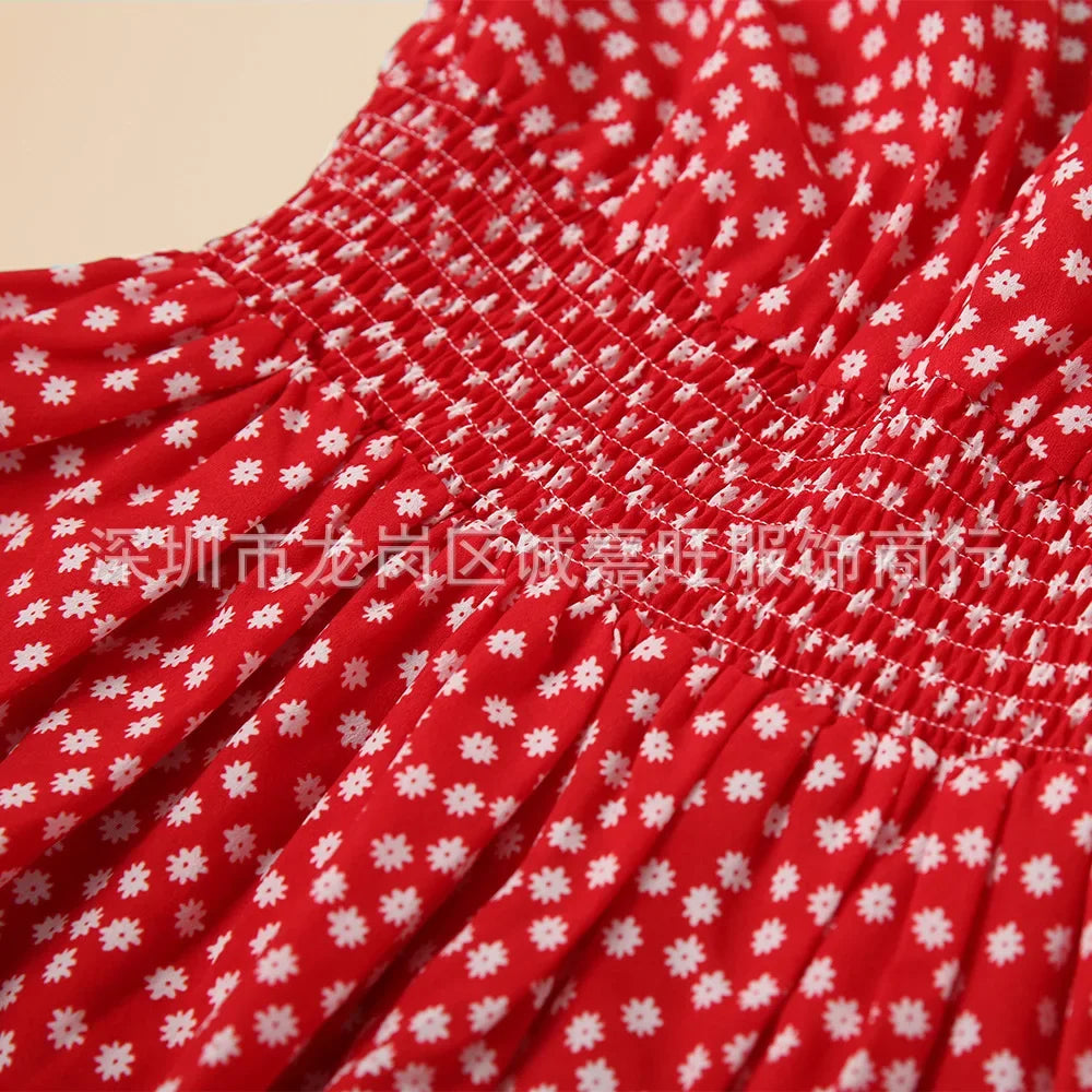 V-Neck Mother Daughter Dresses Family Set Flower Mommy and Me Matching Clothes Fashion Woman Girls Sleeveless Dress Outfits 2025
