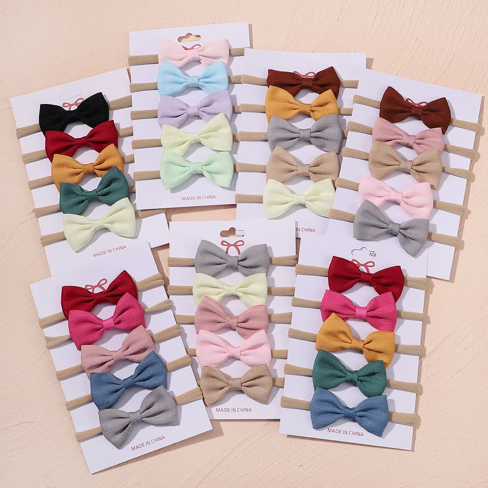 5Pcs/Set Elastic Baby Headband Solid Corduroy Ribbon Bow Headscarf Hairband Newborn Cute Knitted Headband Babe Hair Accessories