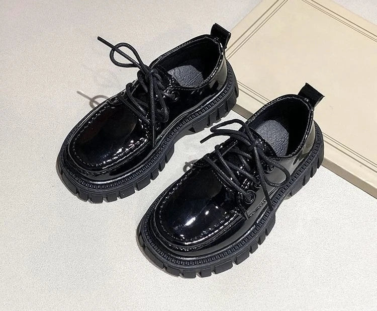 Kids Leather Loafers Lightweight Soft Sole School Shoes for Big Kids Boys Girls Solid Black Classic Casual 2026 New Arrival