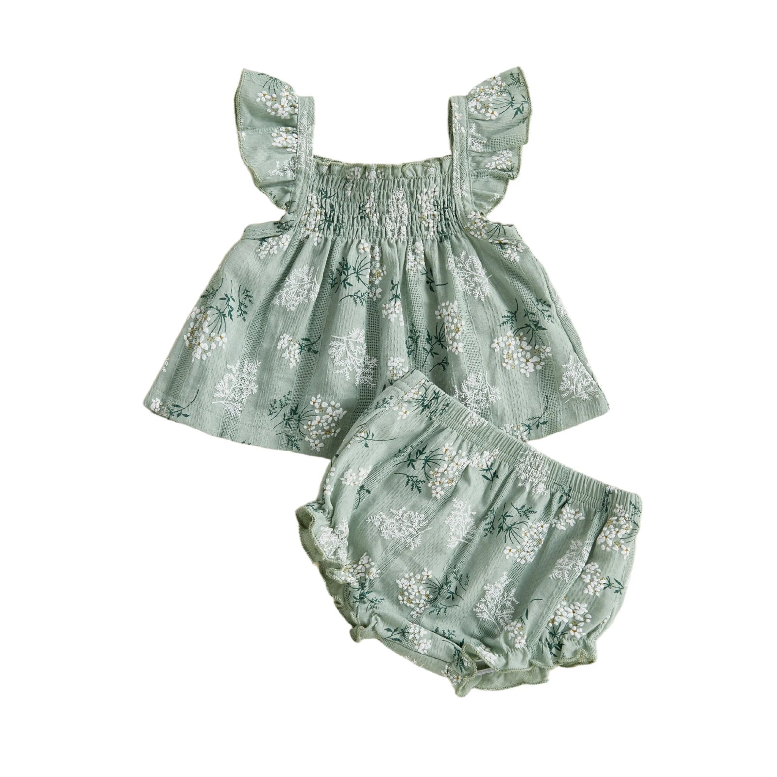 Toddler Girl Floral Print Flutter Sleeve Top and Shorts Set for Summer Cute 2 Piece Outfit for Casual Wear