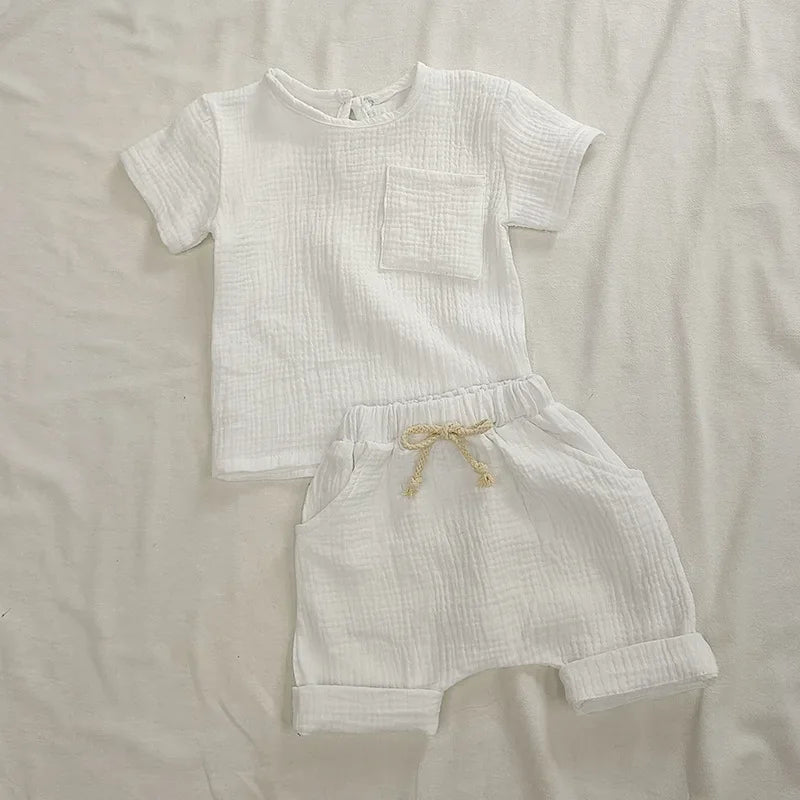 2-teiliges Baby-Outfit-Set aus Baumwolle, Neugeborenen-Mädchenkleidung, Jungen-Kleinkind-Strampler, T-Shirts und Shorts, weiche Kleidung für Babys im Säuglingsalter