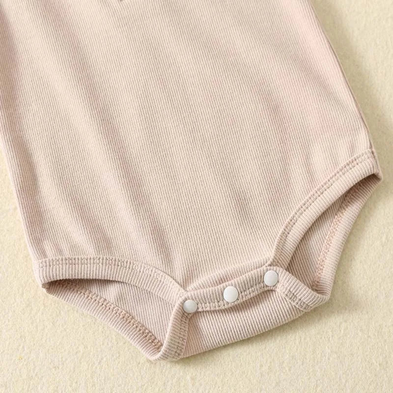 Neugeborene Sommer Baby Mädchen Kleidung Revers-Jumpsuits Einfarbige Kurzarm Baumwoll-Bodys Babykleidung 0–24 Monate