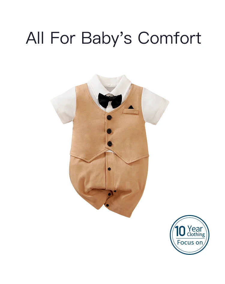 0-18 Baby-Bodysuit Gentleman Style Elegant Formell Baumwolle Bequem Weich Jungen Und Mädchen Sommer Kurzarm Neugeborenenkleidung