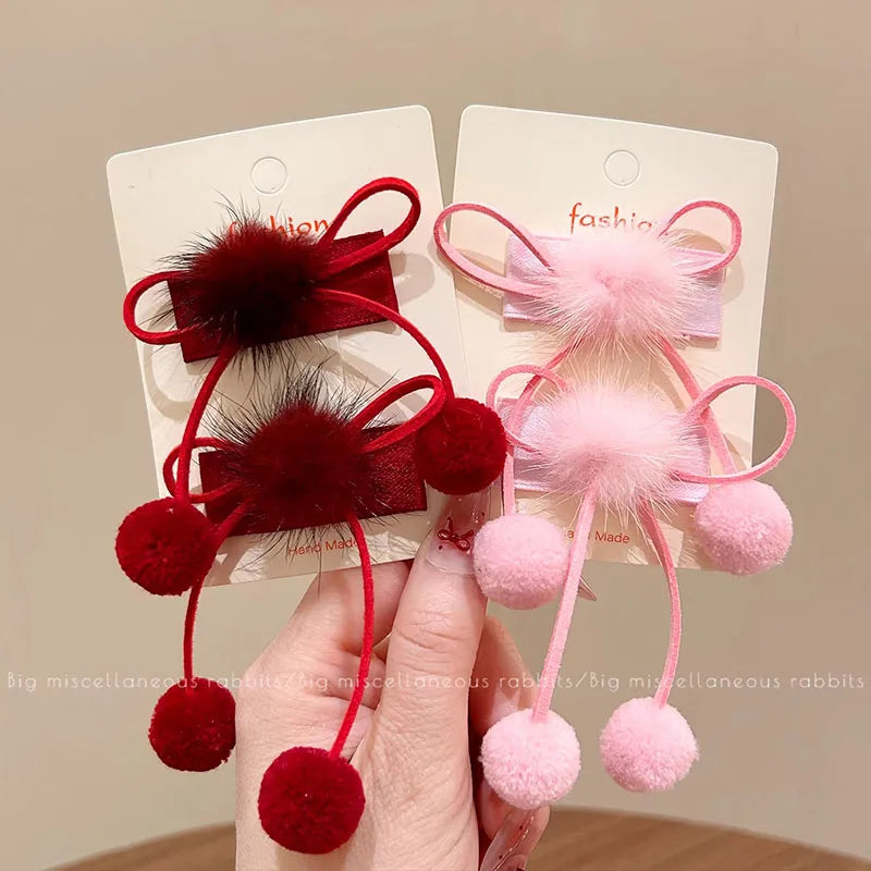 2pairs Cute Hairball Bow Hairpins For Girls Children Sweet Hair Ornament Hair Clips Barrettes Hairgrip Lovely Hair Accessories