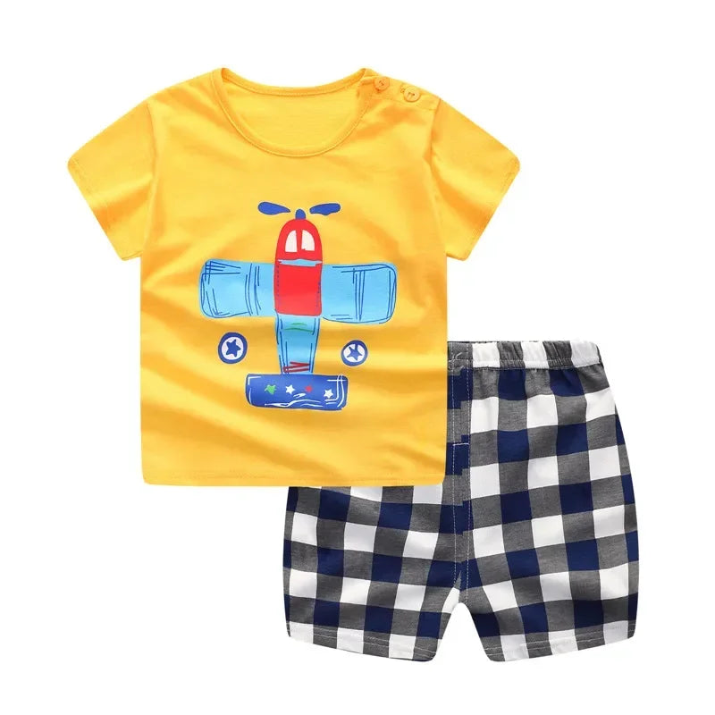 Baby Boy Clothes Summer 2026 Newborn Baby Boys Clothes Set Cotton Baby Clothing Suit (Shirt+Pants) Plaid Infant Clothes Set