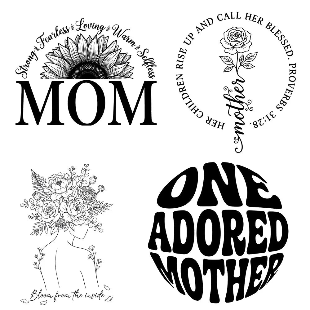 Mom Mother's Day Iron On Patches DIY Heat Transfer Decals for Clothing T-Shirts Bags  Mama Gift transfer decal painting