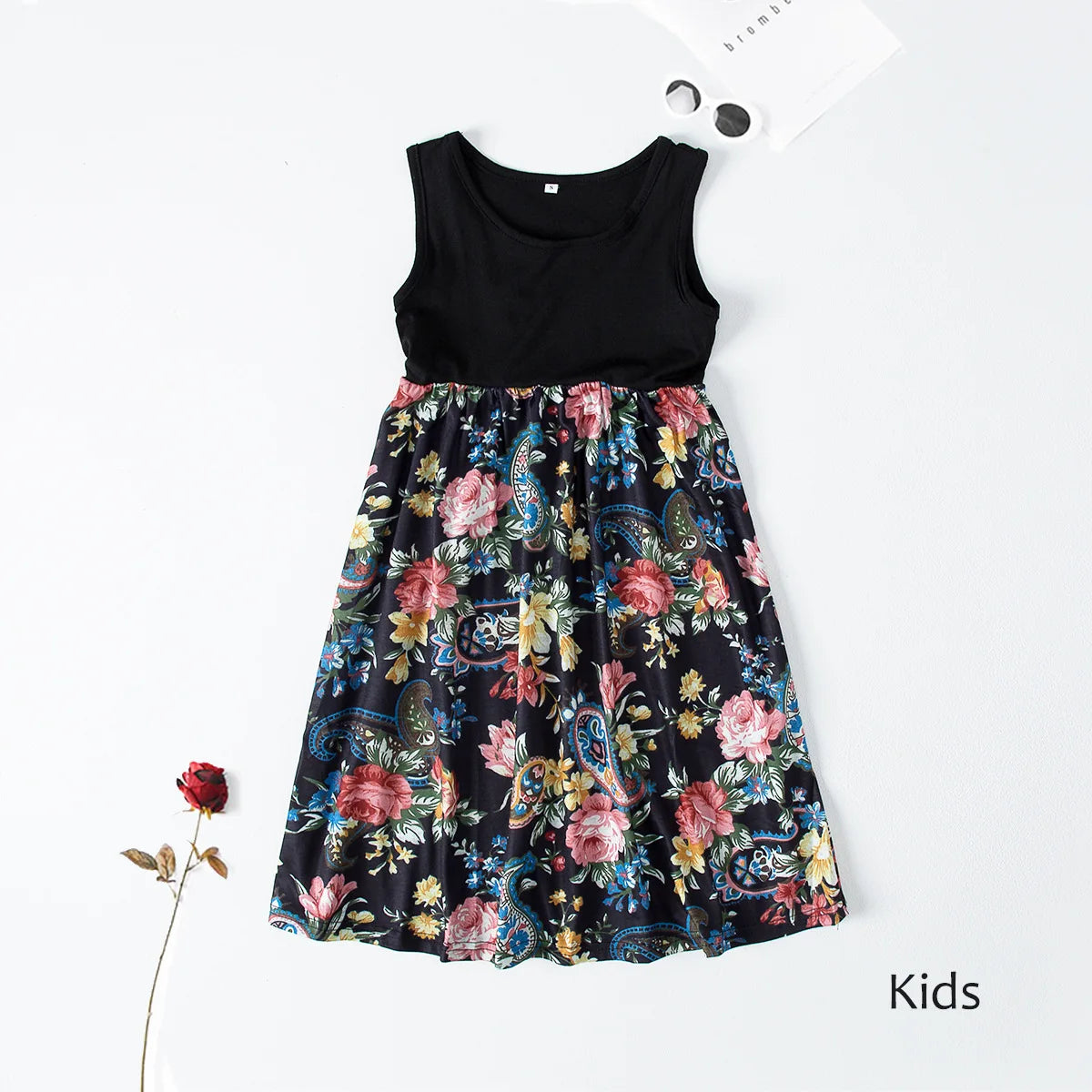 New Mother Daughter Summer Dresses Sleeveless Flower Patchwork Sundress Mom Mommy and Me Maxi Dress Family Matching Outfits