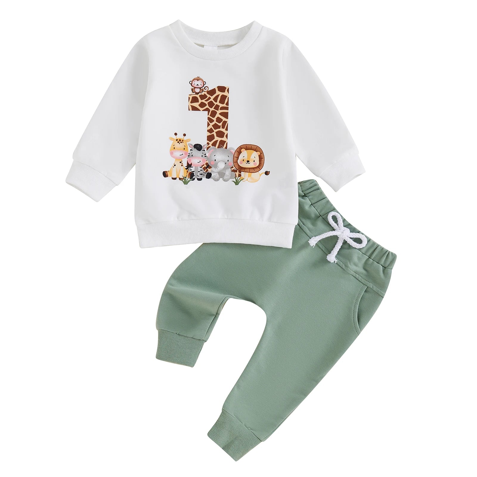 BeQeuewll Kleinkind Baby Kleidung für Kinder Herbst Anzug Erster Geburtstag Outfits Tierdruck Langarm Sweatshirt Hosen Kinder Sets