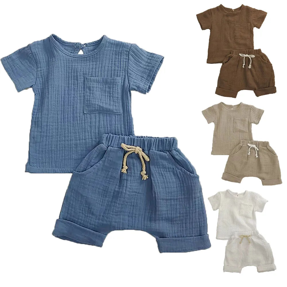 2-teiliges Baby-Outfit-Set aus Baumwolle, Neugeborenen-Mädchenkleidung, Jungen-Kleinkind-Strampler, T-Shirts und Shorts, weiche Kleidung für Babys im Säuglingsalter