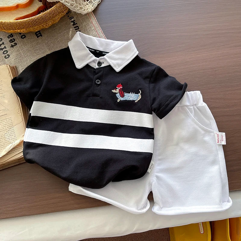 Moda de Verano para Niños Ropa Infantil de Algodón Polo T-Shirt + Pantalones Cortos 2 piezas Ropa Deportiva Casual para Niños Traje Casual 0-5 años