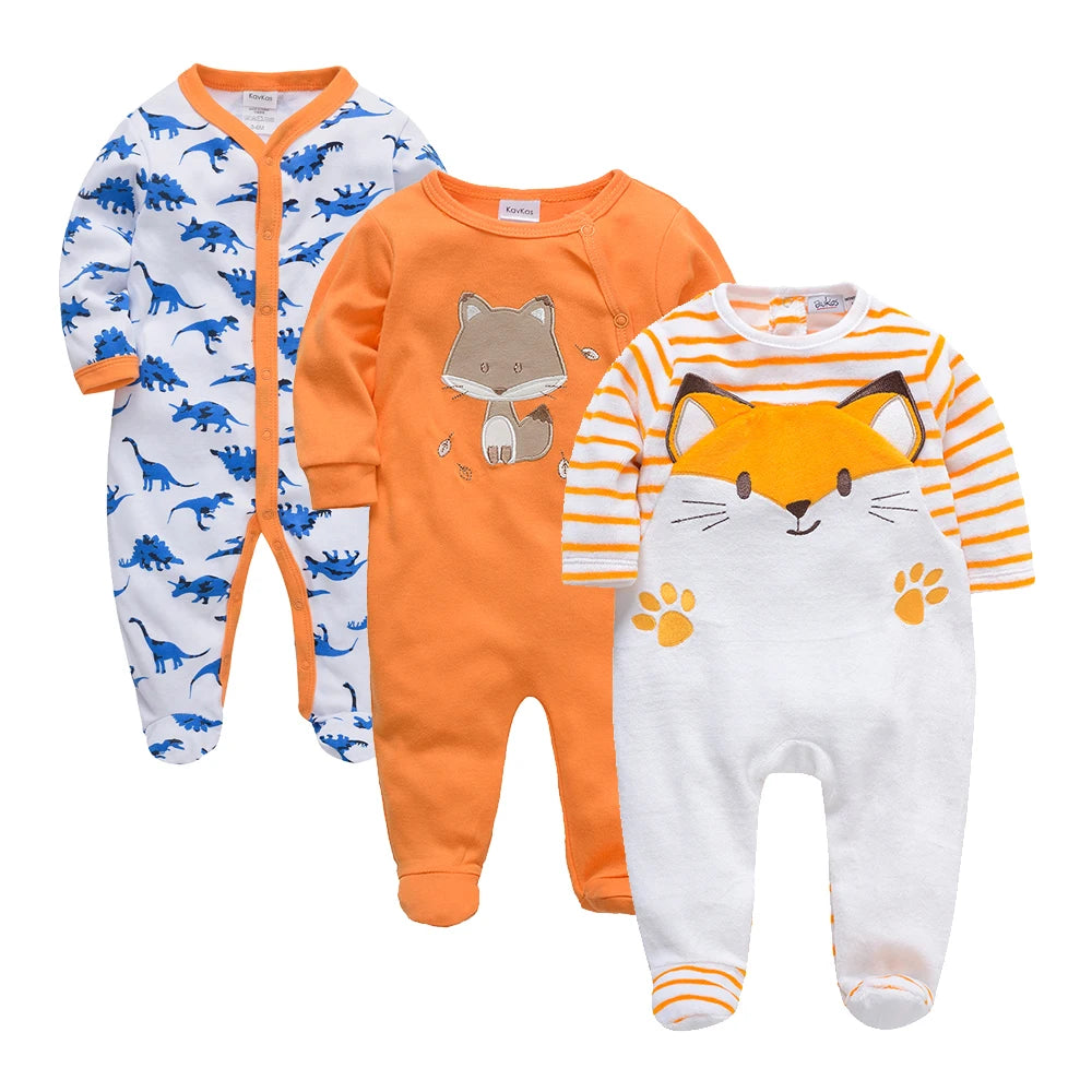 KAVKAS 1/2/3 Pcs Baby Boys Rompers Cartoon Print Overalls Cotton Infant Clothing Kids Jumpsuit Newborn Pajimas 0-3 Months