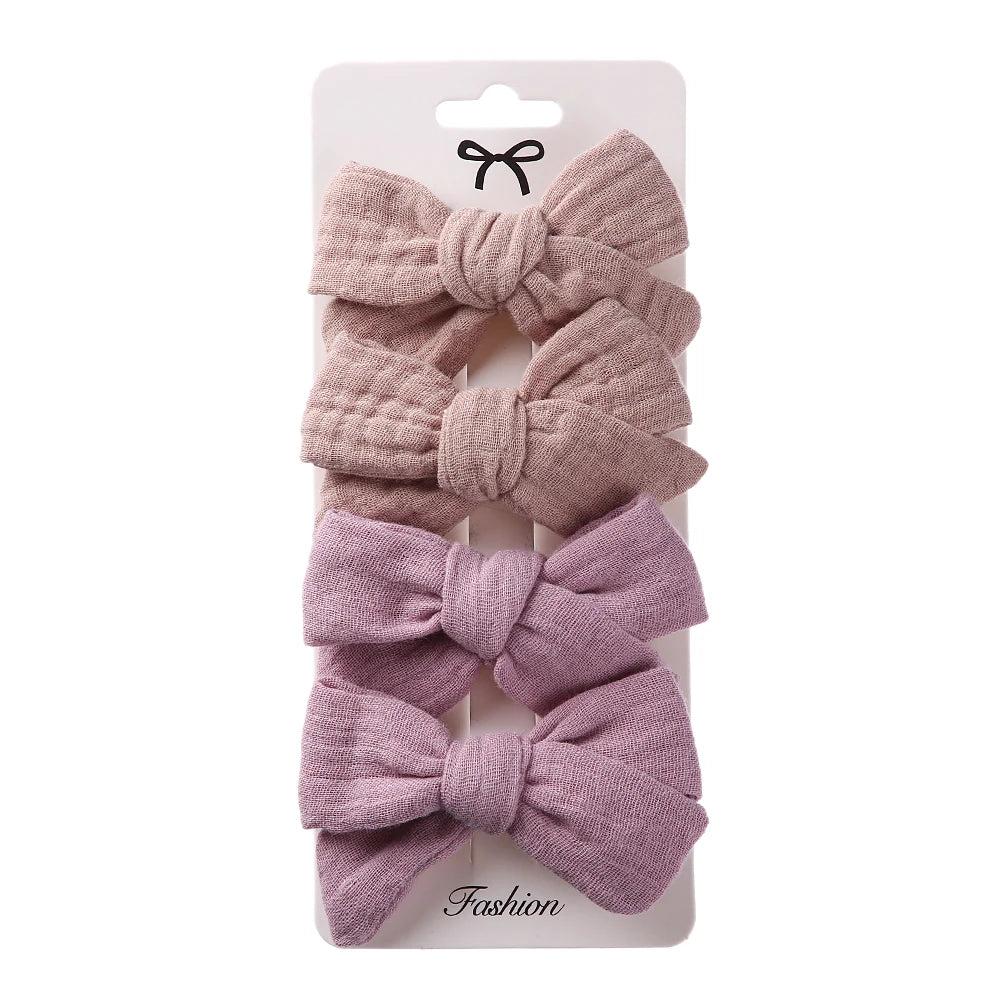 4Pcs/Set Baby Bows Hair Clips Muslin Girls Hairpins Hairclip For Kids Cotton Linen Barrette Flower Print Side Pin  Accessories