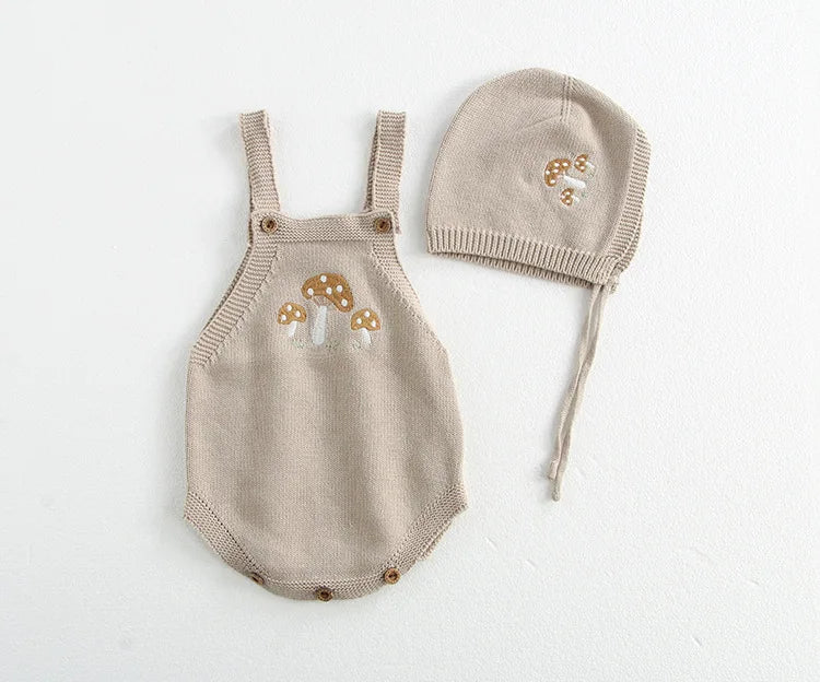 Baby Girl Clothing Cotton Knit Mushroom Embroidered Onesie Bodysuit and Beanie 0-3Y Baby Boy Clothes Cardigan Casual Outfit
