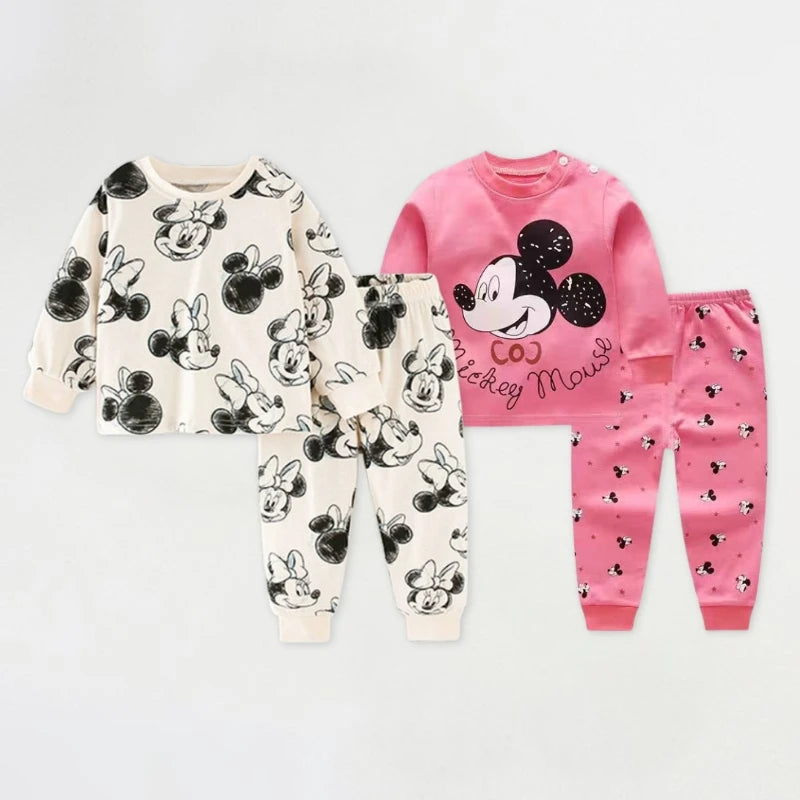 Traje de ropa interior para bebé de 0 a 4 años, estampado de dibujos animados de Minnie, conjunto de pijama de manga larga para niñas, ropa de otoño, ropa de casa para niños, atuendos