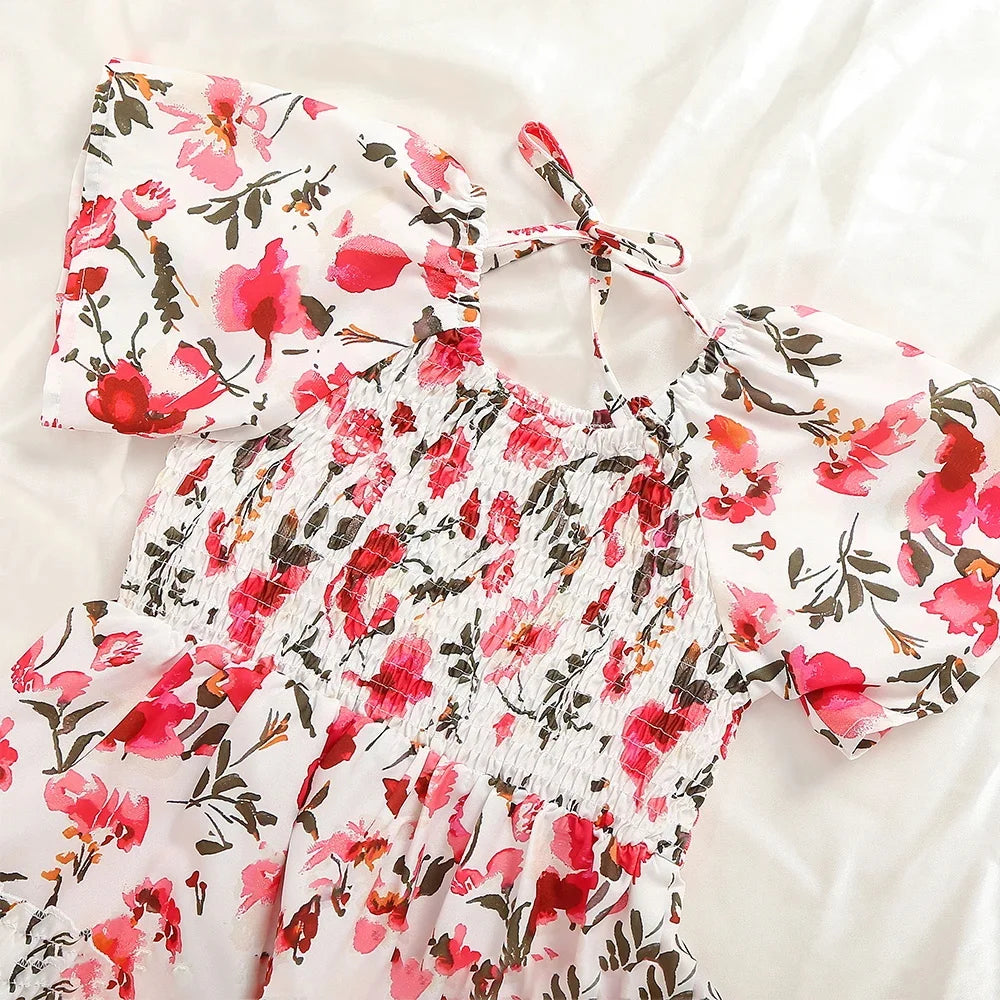 Summer Parent-Child Outfit Mommy And Me Fashion Girl Floral Print Ruffle Sleeve Sweet Dress Mother And Daughter Matching Clothes