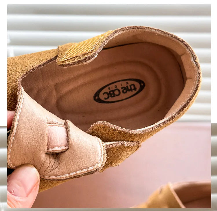 Baby Single Leather Shoes Boys Girls Candy Color Spring Flats Children Metal Buckle Design Genuine Leather Flats For School
