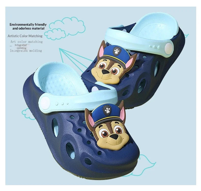 Zuecos de Chase de La Patrulla Canina | Adorable perro 3D + decoración de naturaleza | Correa ajustable | Pantuflas transpirables de EVA para niños pequeños