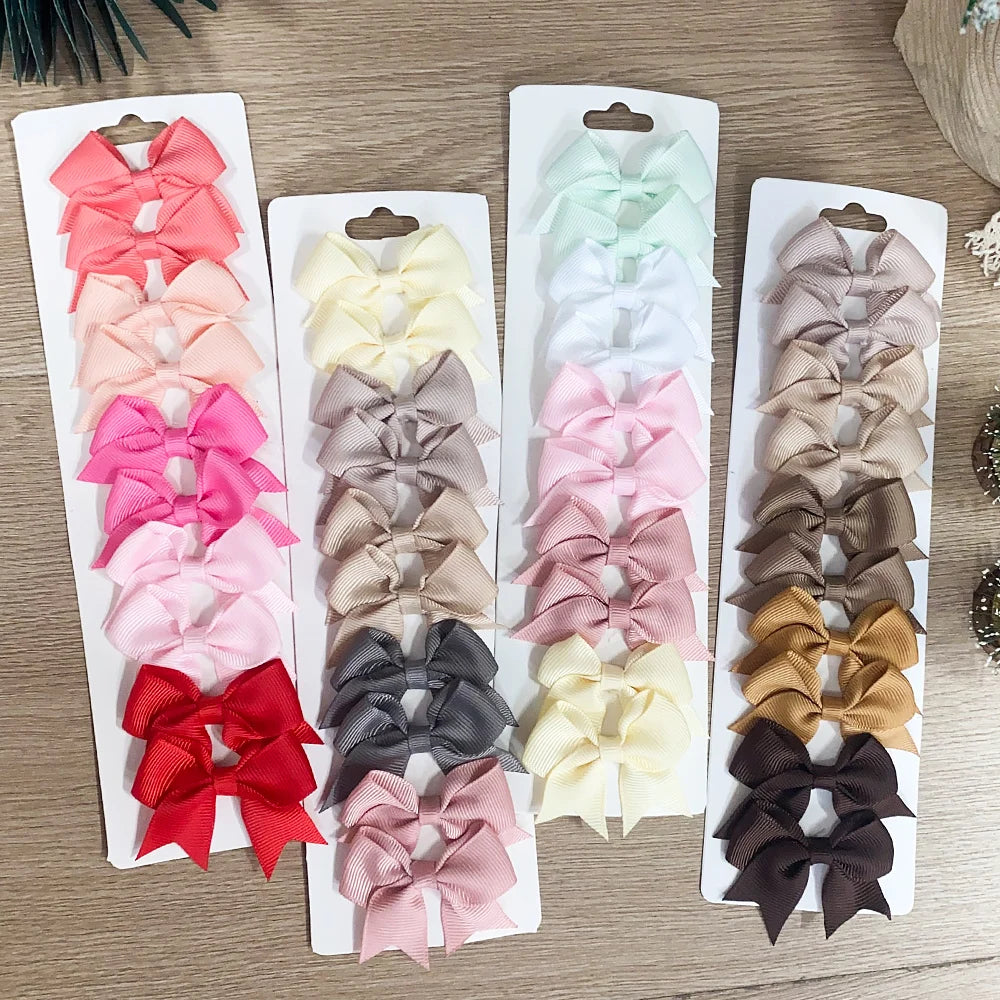 10 Stück/Set einfarbige Kinderhaarschleifen Haarklammern für Baby Mädchen handgefertigte Bandschleifen Haarnadeln Haarspangen Neujahr Haaraccessoires