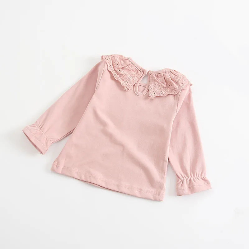 Baby Girls White Blouse Spring Autumn Lace Girls Shirt Long-Sleeve Tops Toddler Kids Clothing 0-24m Infant Blouses