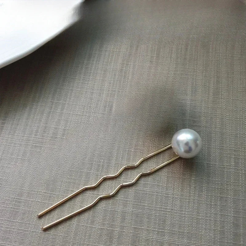 Korean U Shaped Hair Pins Vintage Elegant Pearl Hairpins Metal Bobby Hair Styling Grips Hair Bun Clips Women Girls