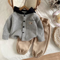 Conjuntos de ropa para bebés y niños pequeños de primavera y otoño, trajes casuales de abrigo con capucha a rayas y pantalones para bebés y niños pequeños