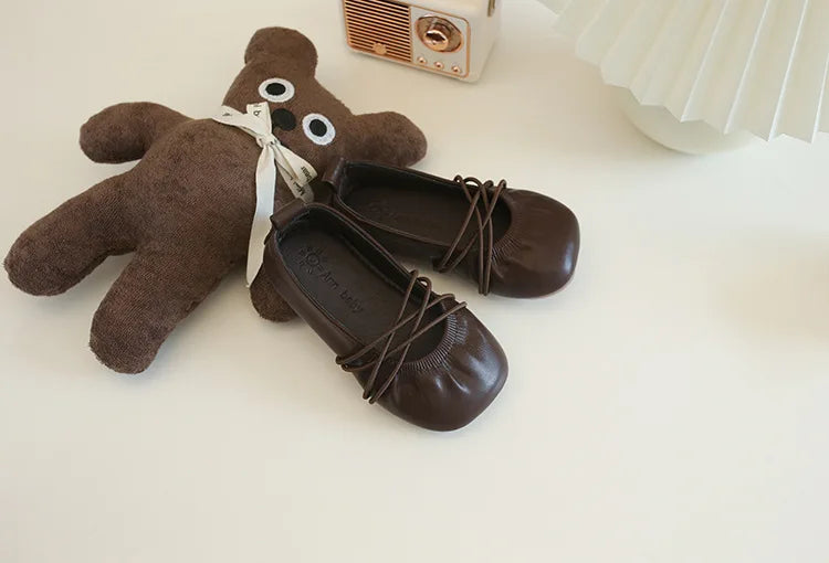 Baby Girls Leather Shoes Soft Princess Ruffles Pleated Mules Kids Casual Flats Slip-on 2025 Autumn New Children's Dress Shoes