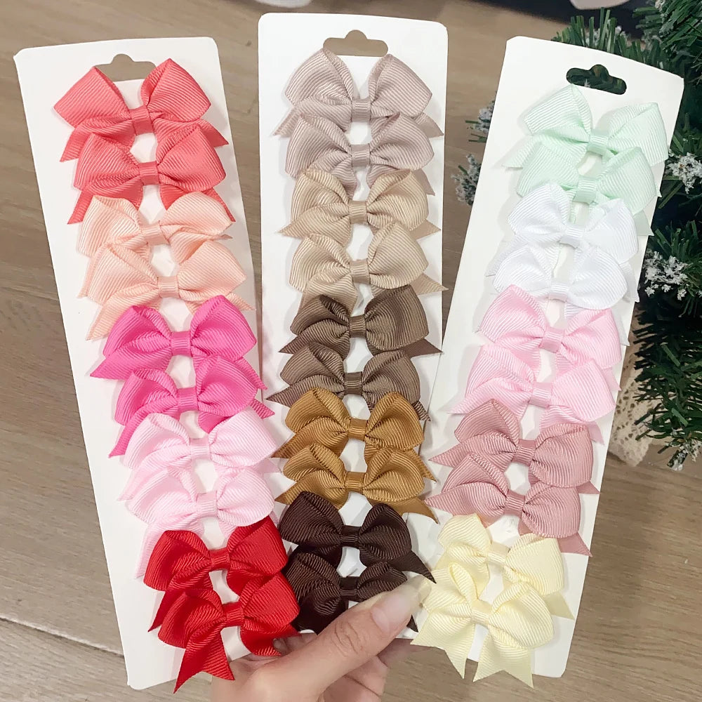 10 Stück/Set einfarbige Kinderhaarschleifen Haarklammern für Baby Mädchen handgefertigte Bandschleifen Haarnadeln Haarspangen Neujahr Haaraccessoires