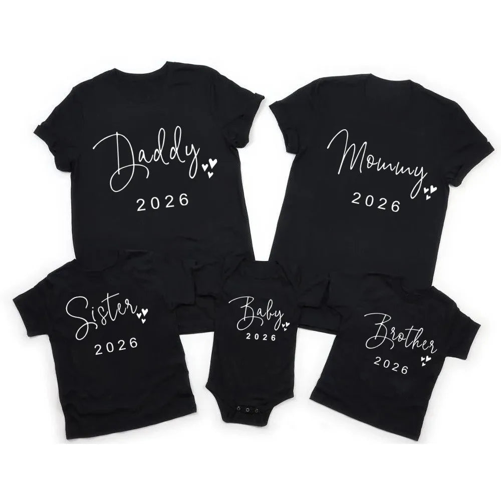 New Daddy Mommy Brother Sister Baby 2026 Family Matching Outfits Father Daughter Son Clothes Look T-shirt Dad and Me Baby Shirts