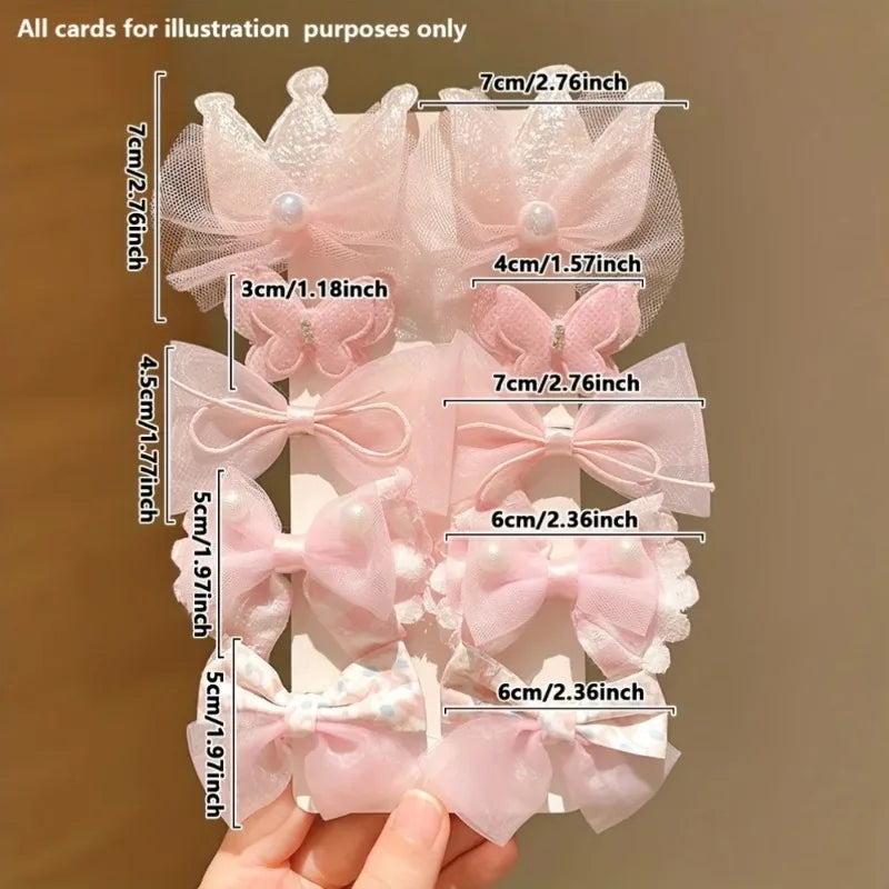 10 Stück süße rosa Haarnadeln, niedliche und vielseitige Kronen-Schleifen-Pony-Haarspangen, Kinder-Baby-Haarschmuck-Set für Mädchen