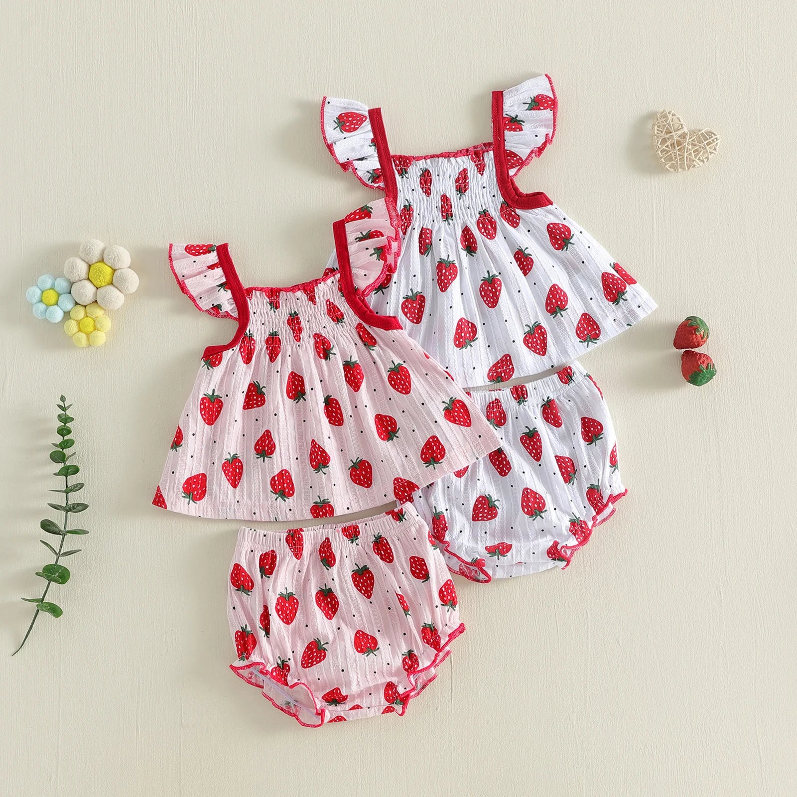 Conjunto de ropa para bebés de verano para niñas, lindo estampado de puntos, camisetas de manga voladora, pantalones cortos, atuendo