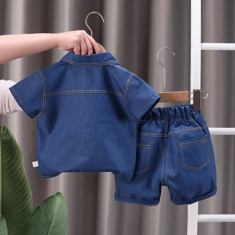 Sommer Kinderkleidung Jungen Anzug Denim Tops + Jeanshosen 2-teiliges Set Baby Freizeit Outfits