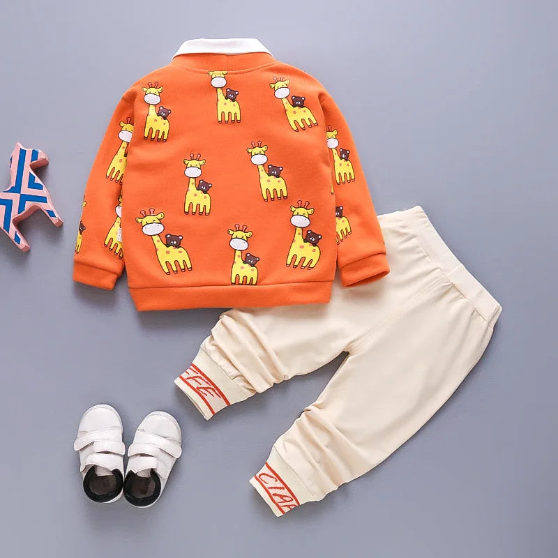Conjunto de ropa para bebés y niñas pequeñas, primavera, otoño, pana, dibujos animados, conjuntos de ropa para niños, chaquetas con capucha y pantalones, traje para niños de 0 a 5 años