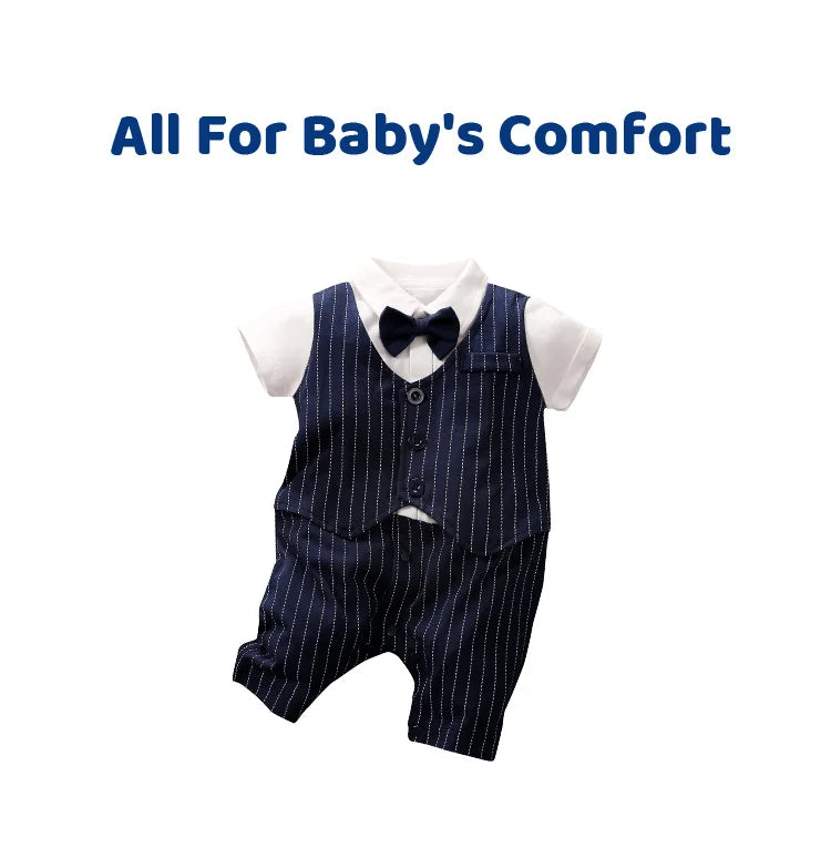 0-18 Baby-Bodysuit Gentleman Style Elegant Formell Baumwolle Bequem Weich Jungen Und Mädchen Sommer Kurzarm Neugeborenenkleidung