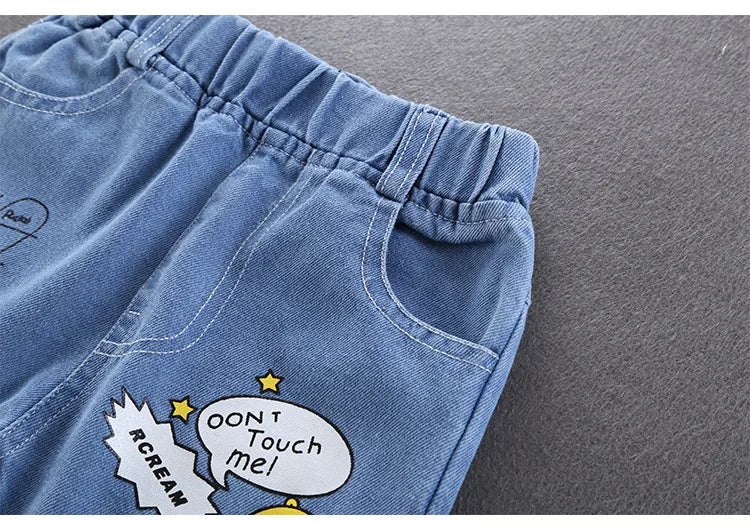 Jeans de niños de primavera otoño, pantalones vaqueros elásticos de algodón con estampado empalmado, pantalones de mezclilla coreanos para adolescentes, ropa infantil