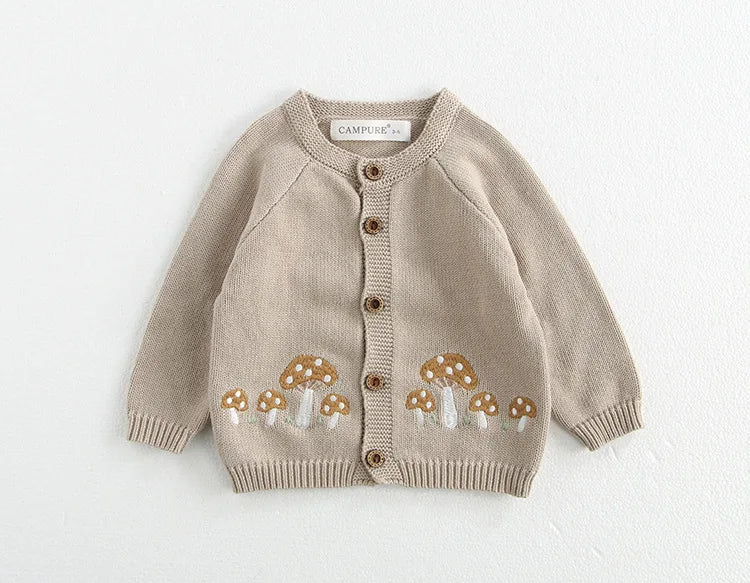 Baby Girl Clothing Cotton Knit Mushroom Embroidered Onesie Bodysuit and Beanie 0-3Y Baby Boy Clothes Cardigan Casual Outfit