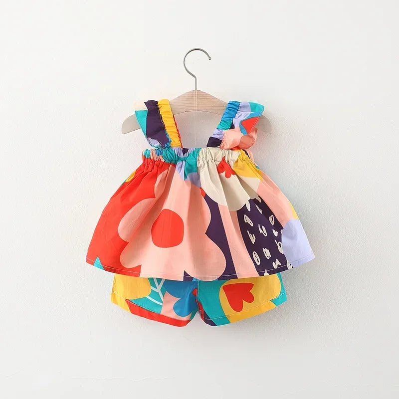 Sommer Baby Mädchen Bekleidungssets Träger-Top Farbpassende Blumenweste + Kinder Freizeit Hose Kleinkind Kleidung Anzug