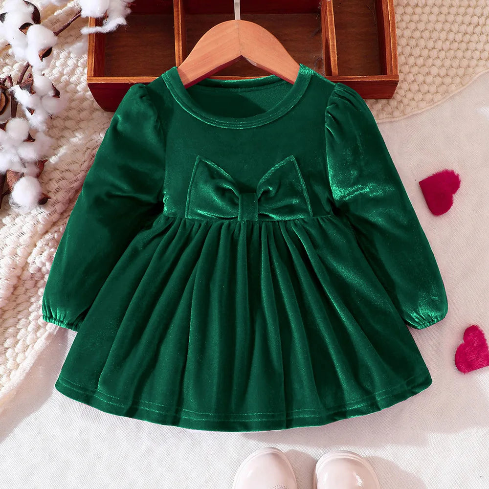 Prowow Baby Velvet Dresses New Year Long Sleeve Front Bow Purple Dress For Newborns Toddler Girls Christmas Costume 2026