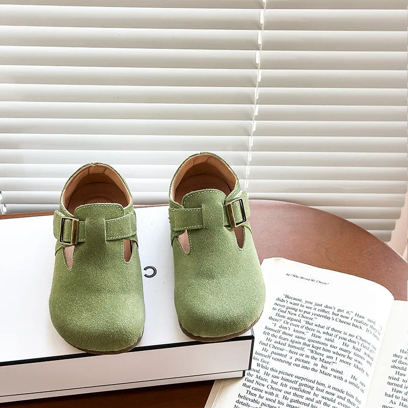 Baby Single Leather Shoes Boys Girls Candy Color Spring Flats Children Metal Buckle Design Genuine Leather Flats For School