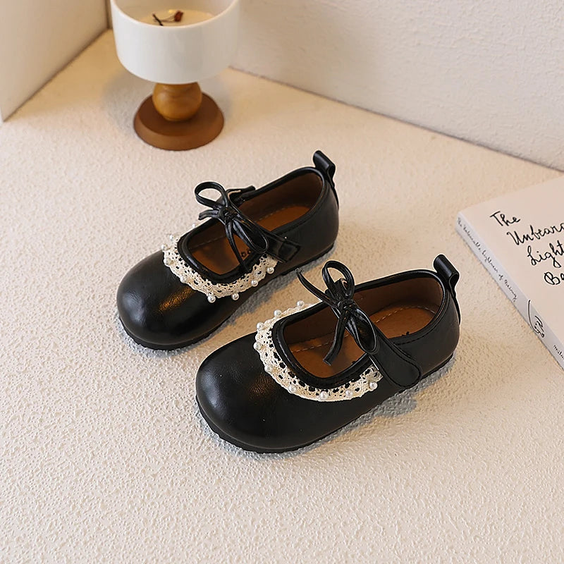 Little Girl'S Leather Shoes Ruffles Retro Style Adorable Kids Flat Shoe Spring Versatile Three Colors Fashion Children Mary Jane