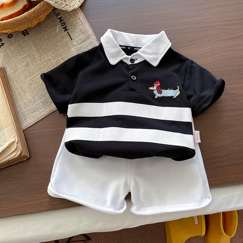 Boys Summer Fashion Children Clothing Baby Boys Cotton Polo T-Shirt + Shorts 2pcs Casual Sport Kids Clothes Casual Suit 0-5Years