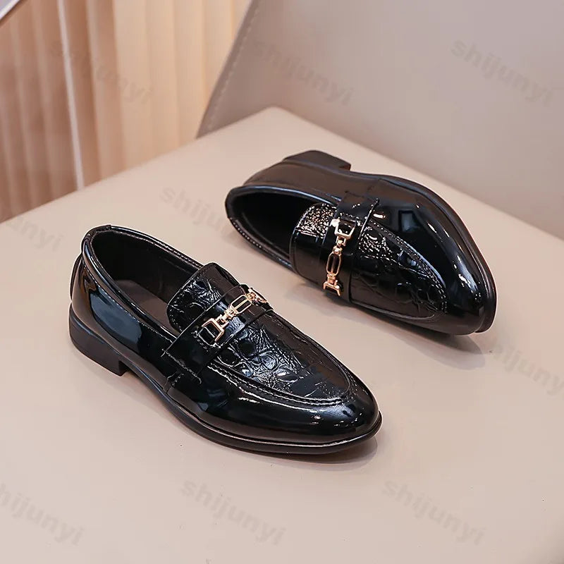 Children Leather Shoes Boys Formal Shoes Black Classic Point Toes Soft Bottom 2025 Spring Autumn British Style Kids Flat Shoes