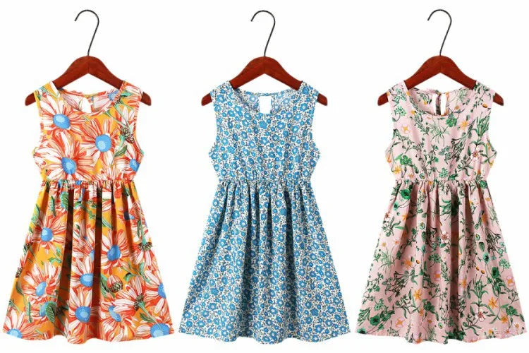 New Mother Daughter Summer Dresses Sleeveless Floral Flower Print Sundress Mom Mommy and Me Beach Dress Family Matching Outfits