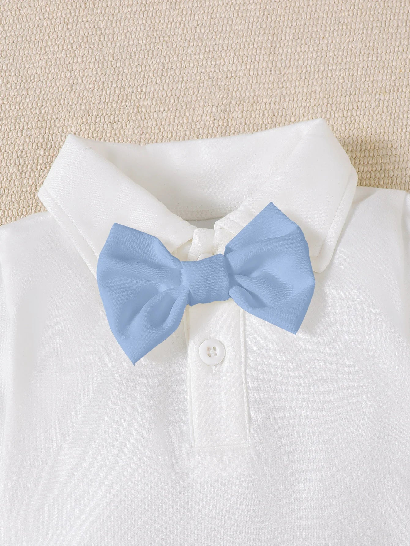 Conjunto de dos piezas para bebé recién nacido niño, primavera y otoño, mono con lazo en el cuello y pantalones azules, conjunto de caballero para bebés de 0 a 18 meses.