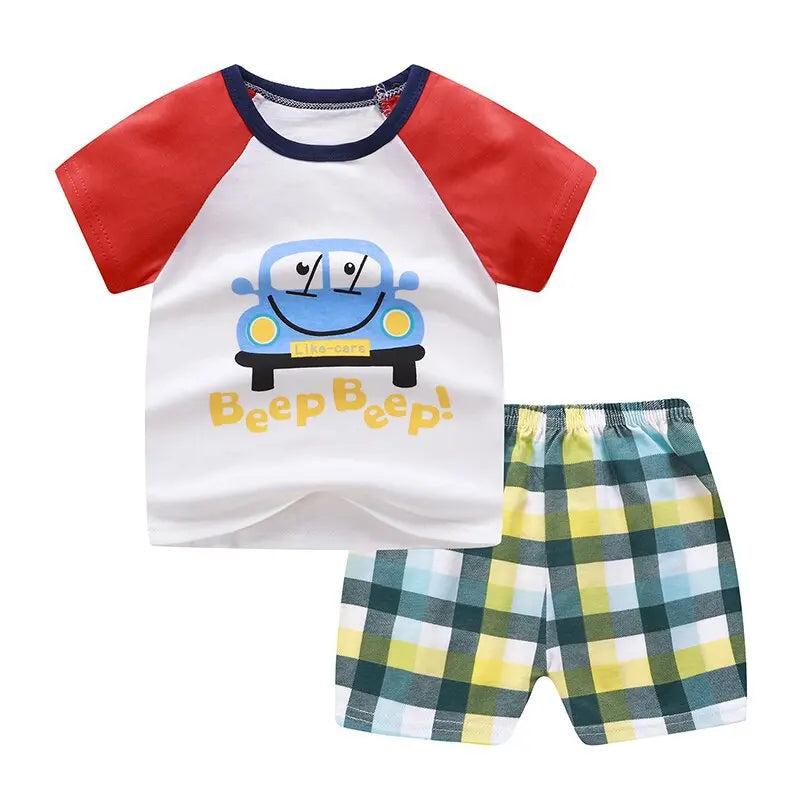 Baby Boy Clothes Summer 2026 Newborn Baby Boys Clothes Set Cotton Baby Clothing Suit (Shirt+Pants) Plaid Infant Clothes Set